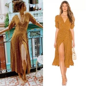 Faithfull The Brand Chiara Caramel Noel Wrap Dress
